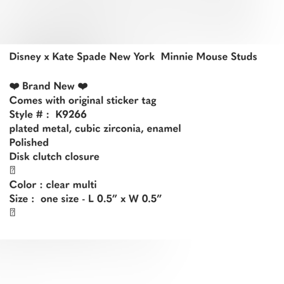 🔹️Kate Spade X Disney🔹️ Minnie Studs - Clear Multi - Picture 5 of 5
